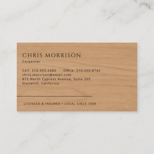 Carpenter Carpentry Woodworker 名刺 (裏面)
