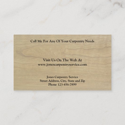 Carpenter Contractor Construction Business Card 名刺 (裏面)