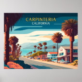 Carpinteria California Sunset Palm Trees Retro ポスター (正面)
