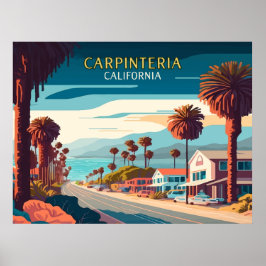 Carpinteria California Sunset Palm Trees Retro ポスター