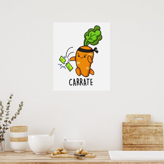 Carrate Funny Carrot Karate Pun ポスター (キッチン)