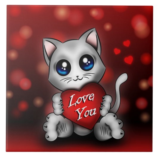 Carreau Le chaton t'aime タイル (正面)