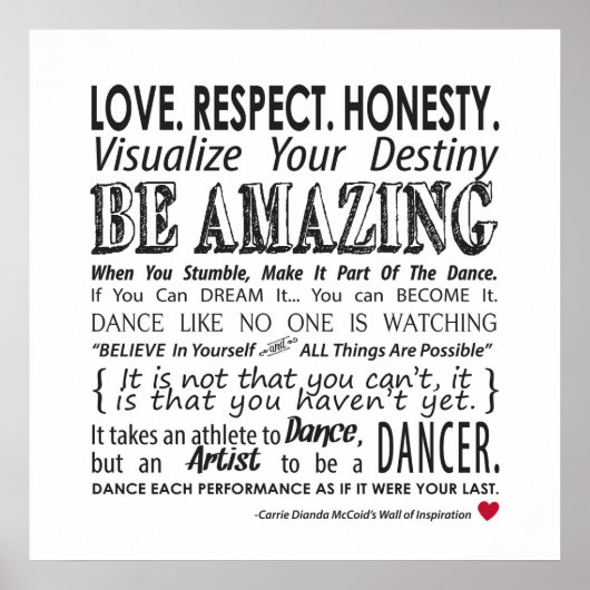 Carrie's Inspirational Dance Quotes Poster- White ポスター (正面)