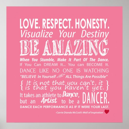 Carrie's Wall of Inspirational Dance Quotes- Pink ポスター (正面)