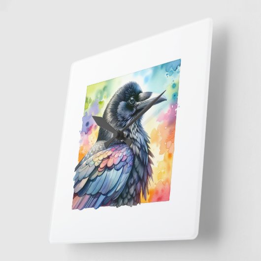 Carrion Crow 020924AREF111 - Watercolor スクエア壁時計 (傾斜)