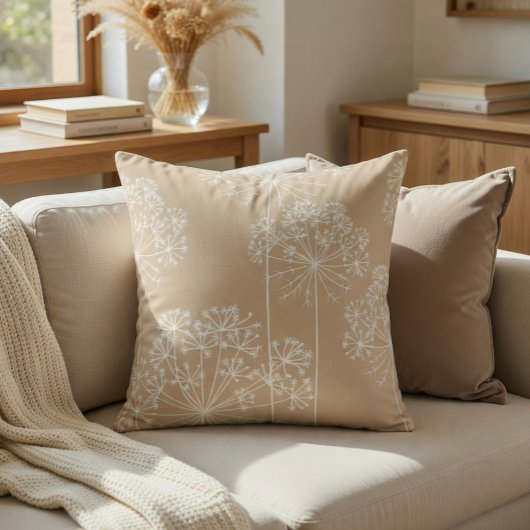 Carrot Flower Silhouette Soft Beige Throw Pillow クッション