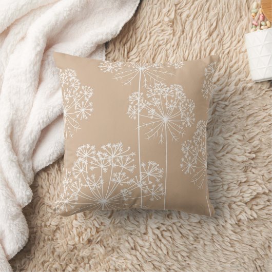 Carrot Flower Silhouette Soft Beige Throw Pillow クッション (ブランケット)