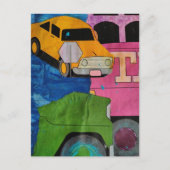 Cars and Trucks yellow green pink blue collage ポストカード (正面)