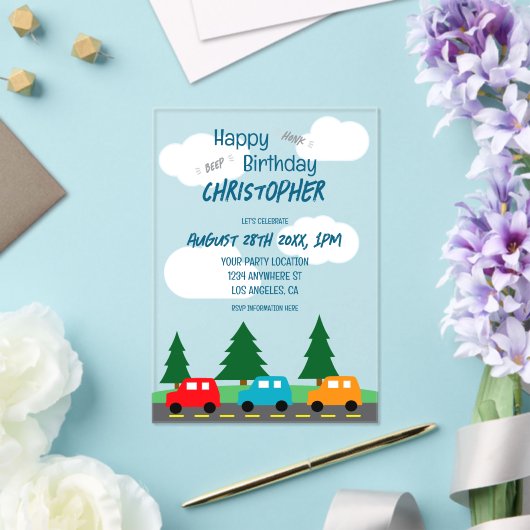 Cars Kids Boy Birthday アクリル招待状 (インサイチュ (ウェディング))