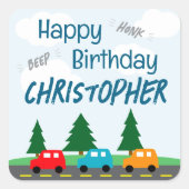 Cars Kids Boy Birthday スクエアシール (正面)