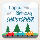 Cars Kids Boy Birthday スクエアペーパーコースター (正面)