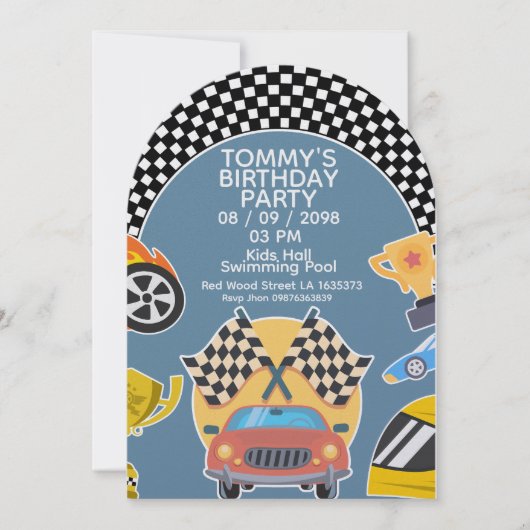 Cars Theme Boy Birthday Invitation 招待状 (正面)