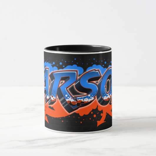 Carson Vorname Name Graffiti blue orange Tasse マグカップ (中央)