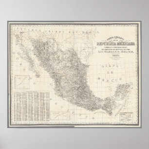 Carta概要のde la Republica Mexicanaの地図 ポスター