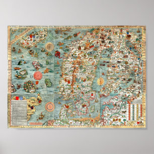 Carta Marina, map of Scandinavia ポスター