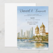 Cartagena Colombia Skyline Wedding 招待状 (正面/裏面)
