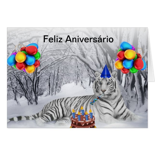 Cartão de Aniversário Tigre Branco (正面横)