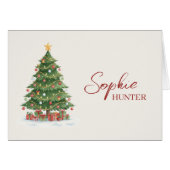 Cartão de  Natal com nome árvore aquarela (正面横)