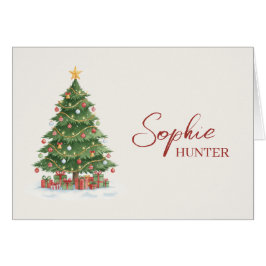 Cartão de  Natal com nome árvore aquarela