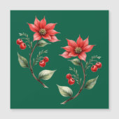 Cartão de Natal magnético verde e Flores Vermelhas (正面)