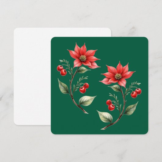 Cartão de Natal verde e Flores Vermelhas (正面/裏面)