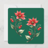 Cartão de Natal verde e Flores Vermelhas (正面)