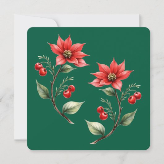 Cartão de Natal verde e Flores Vermelhas (正面)
