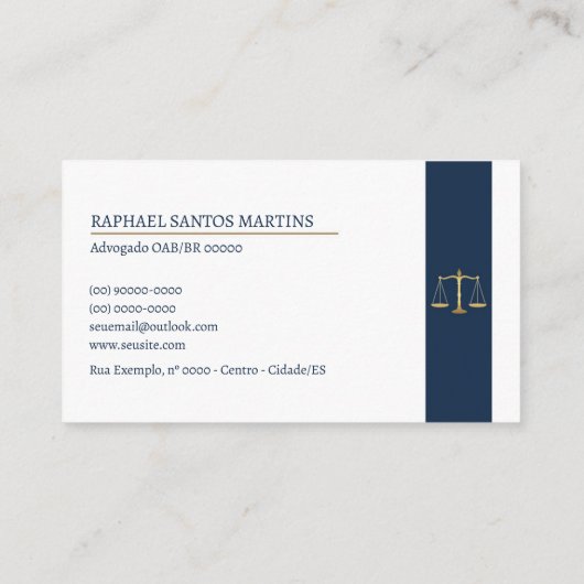 Cartão de Visita Advogado - Azul Marinho 名刺 (裏面)