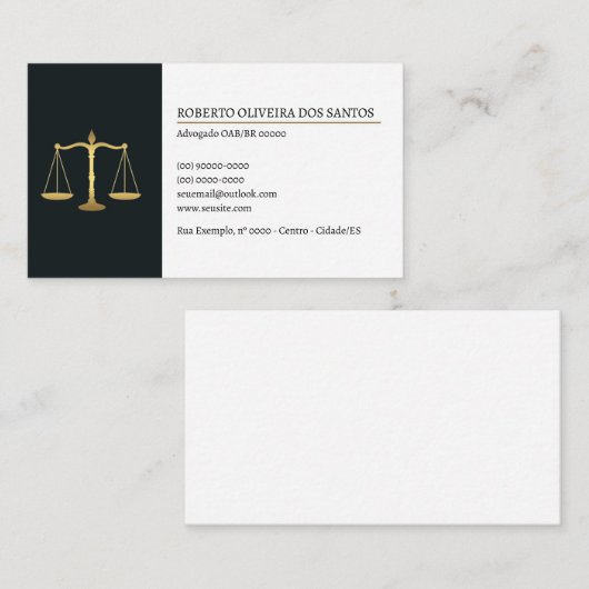 Cartão de Visita Advogado - Preto e Branco 名刺 (正面/裏面)