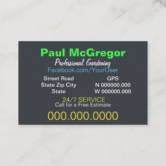 Cartão De Visita Professional Gardening 名刺 (裏面)