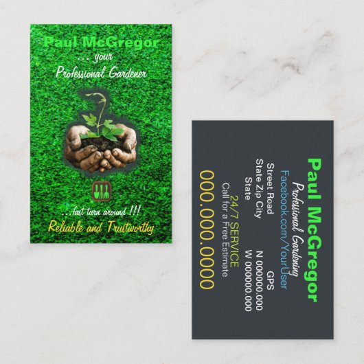 Cartão De Visita Professional Gardening 名刺 (正面/裏面)