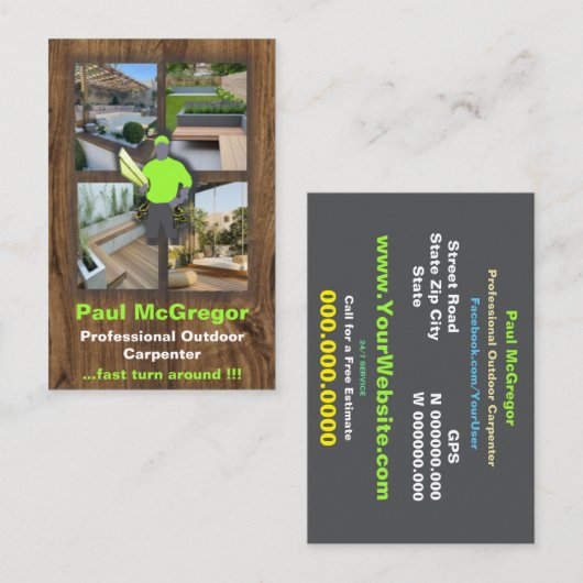 Cartão De Visita Professional Outdoor Carpenter Bu 名刺 (正面/裏面)