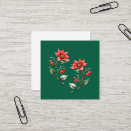Cartão de visitas  Natal verde e Flores Vermelhas スクエア名刺