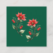 Cartão de visitas Natal verde e Flores Vermelhas スクエア名刺 (正面)