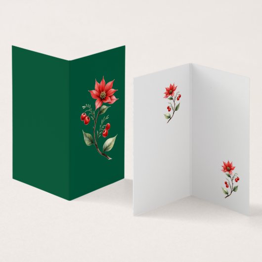 Cartão de visitas Natal verde e Flores Vermelhas[ 名刺 (内部&外部)