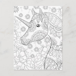 Carte à colorier mandala licorne 2 ポストカード