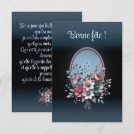 Carte anniversaire simple, Azur fleuri サンキューカード