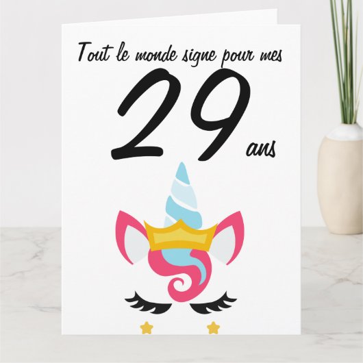 Carte annyversaire 29 ans grand format licorne xl カード (正面)