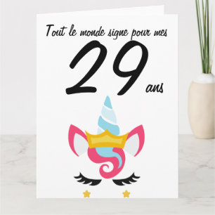 Carte annyversaire 29 ans grand format licorne xl カード