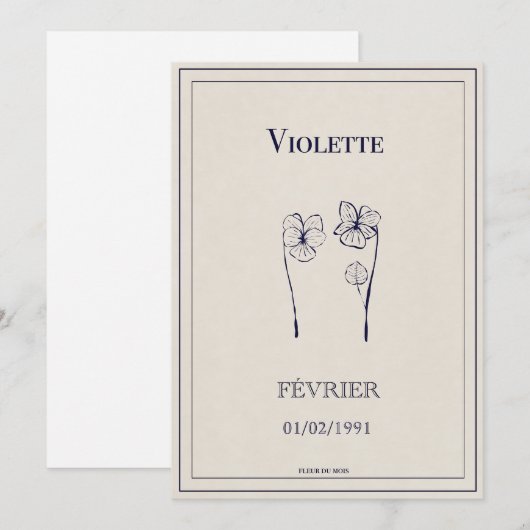 Carte cadeau fleur de naissance février violette シーズンカード (正面/裏面)