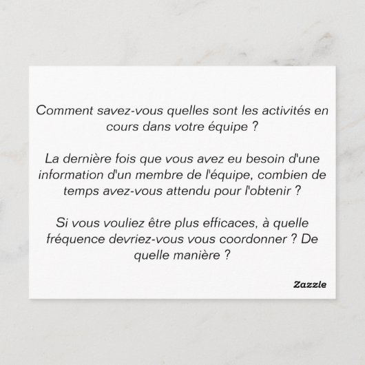 Carte coaching d'équipe "1/6 : Coordination" ポストカード (裏面)