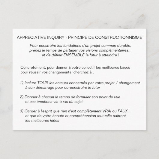 Carte de Coaching "AI - Principe de Construction" ポストカード (裏面)
