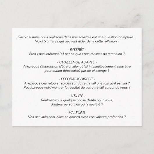 Carte de Coaching "Réalisation de soi" ポストカード (裏面)