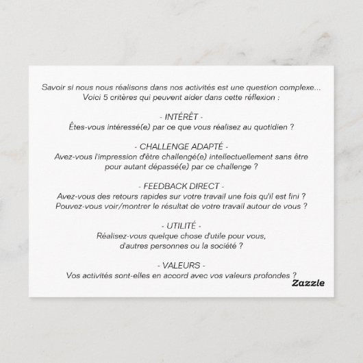 Carte de Coaching "Réalisation de soi" ポストカード (裏面)