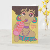 Carte de Fête - Jeune femme exotique カード (黄色い花)