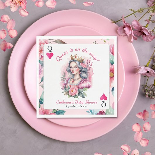 Carte de jeu Queen Of Hearts Fête de bébé rose スタンダードランチョンナプキン