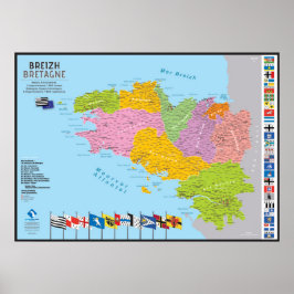 Carte de la Bretagne, 9 pays, 5 départements ポスター