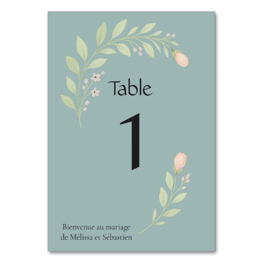 Carte de numéro de table pour mariage, floral テーブルナンバー (正面)