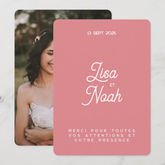 Carte de remerciement Colorus Rose 招待状 (正面/裏面)