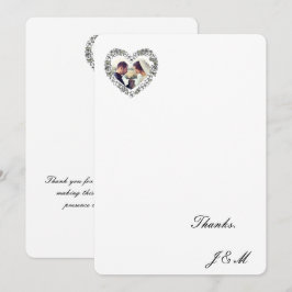 Carte de remerciement mariage noir et blanc coeur  サンキューカード